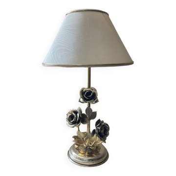 Vintage Franco Italy lamp with silver and gold metal flowers
