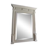 Antique bevelled mirror, frame in pearl grey patinated wood.