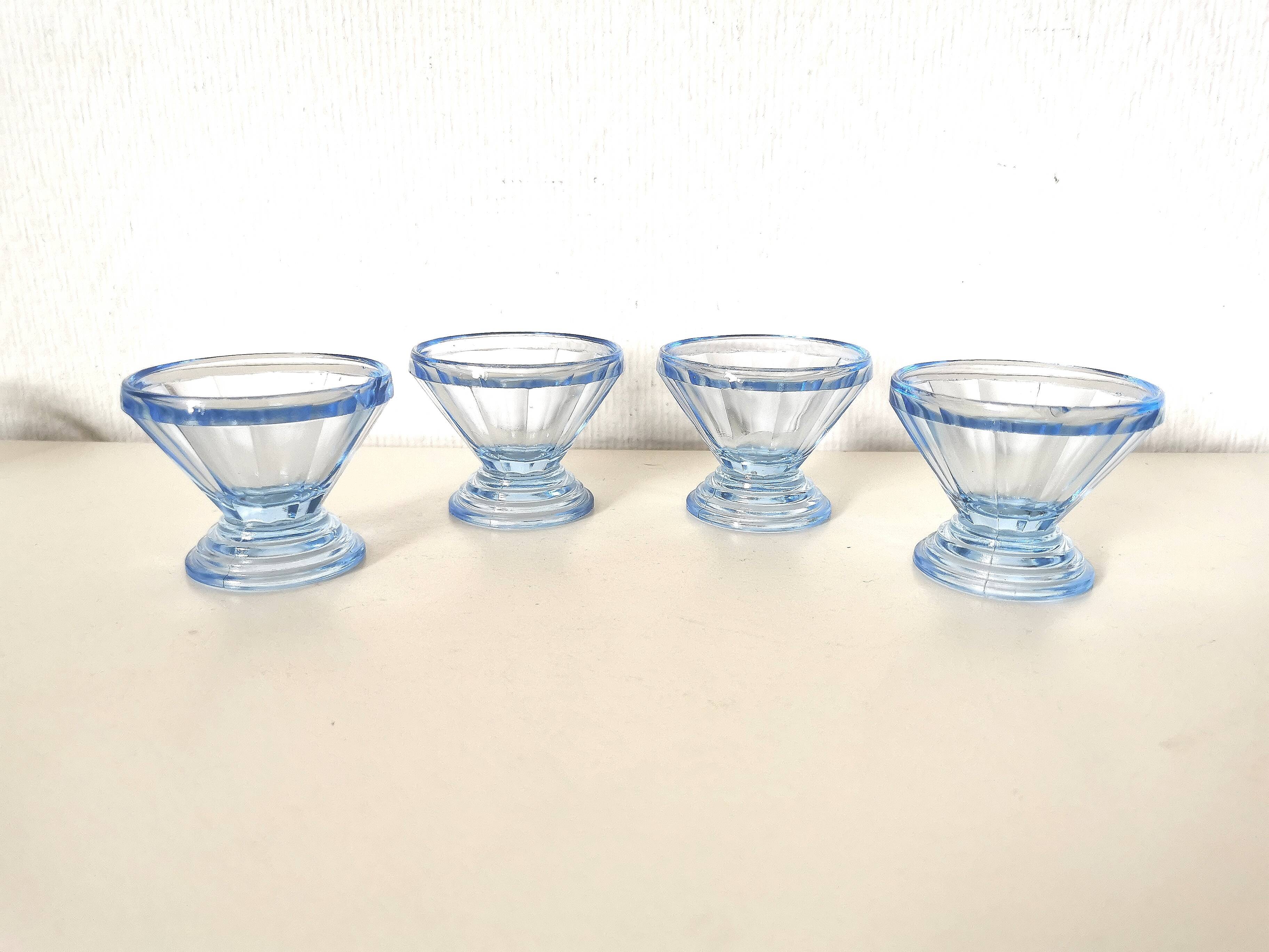 Set of glasses, coupe, ice cream, Normandy hole, cooked wine, digestives, art deco, blue