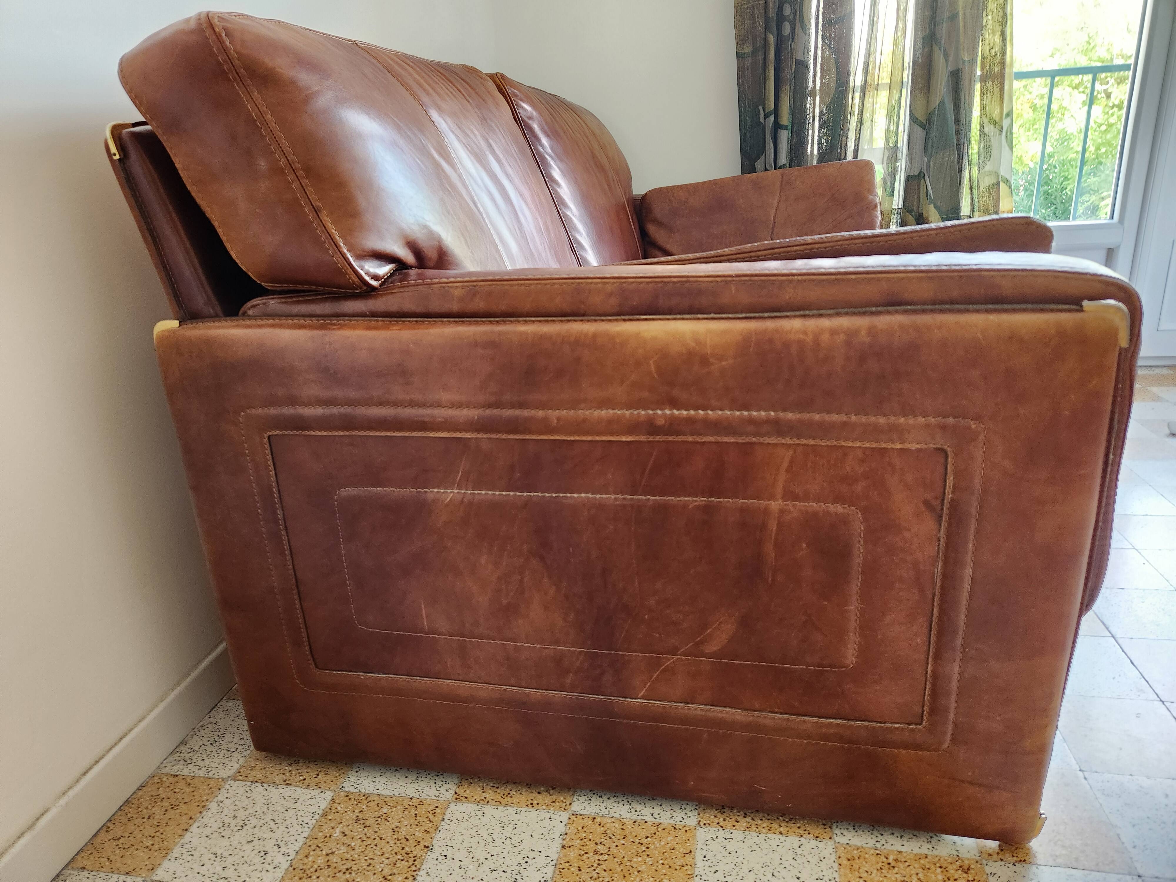 Canapé en cuir cognac Baxter 1970