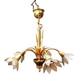 Vintage chandelier in gold metal and mother-of-pearl petals - 5 branches