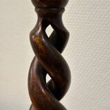 Oak Open Barley Twist Candlesticks with cast brass tops