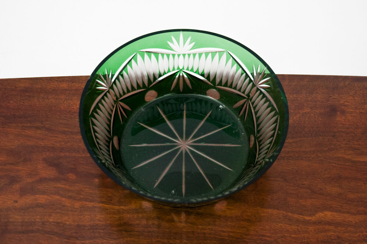 Saladier en cristal vert, Pologne, années 1960