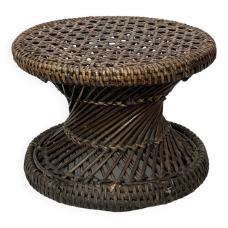 Sellette, tabouret diabolo en rotin et cannage