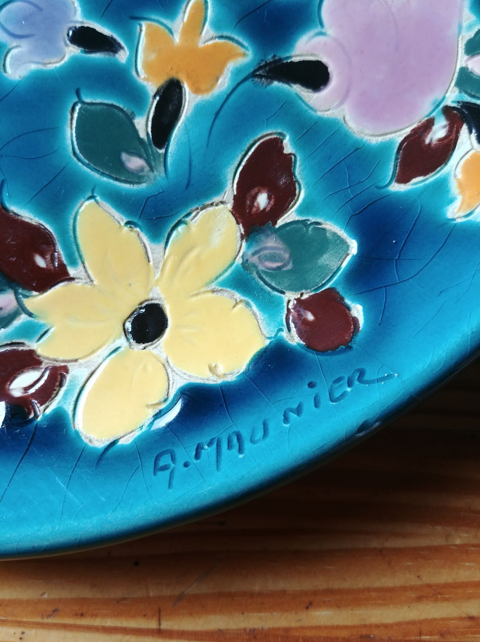 Vintage ceramic plate Vallauris by Alain Maunier