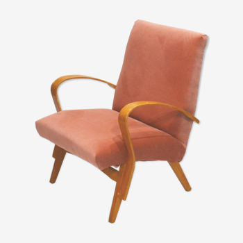 Fauteuil velours pêche