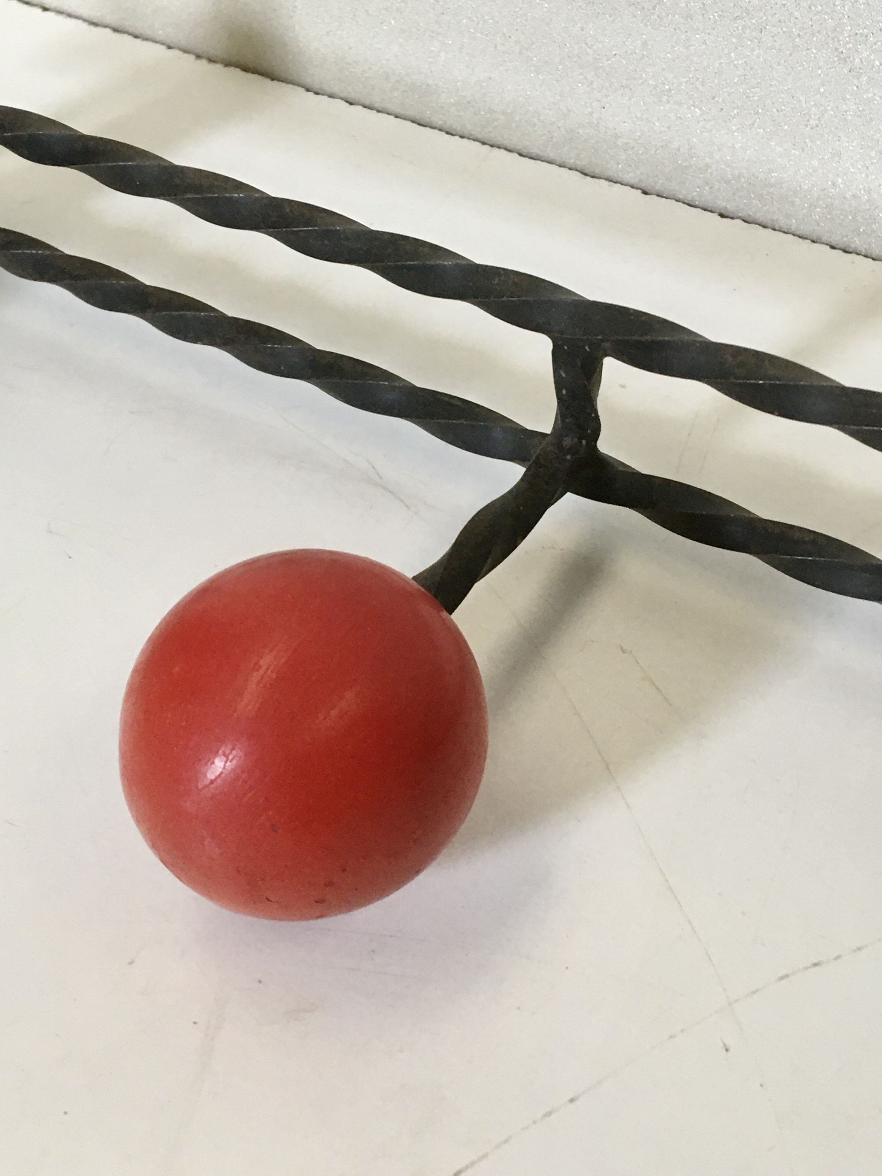 Vintage wrought iron wall coat rack 3 blue, red and green wooden balls hooks