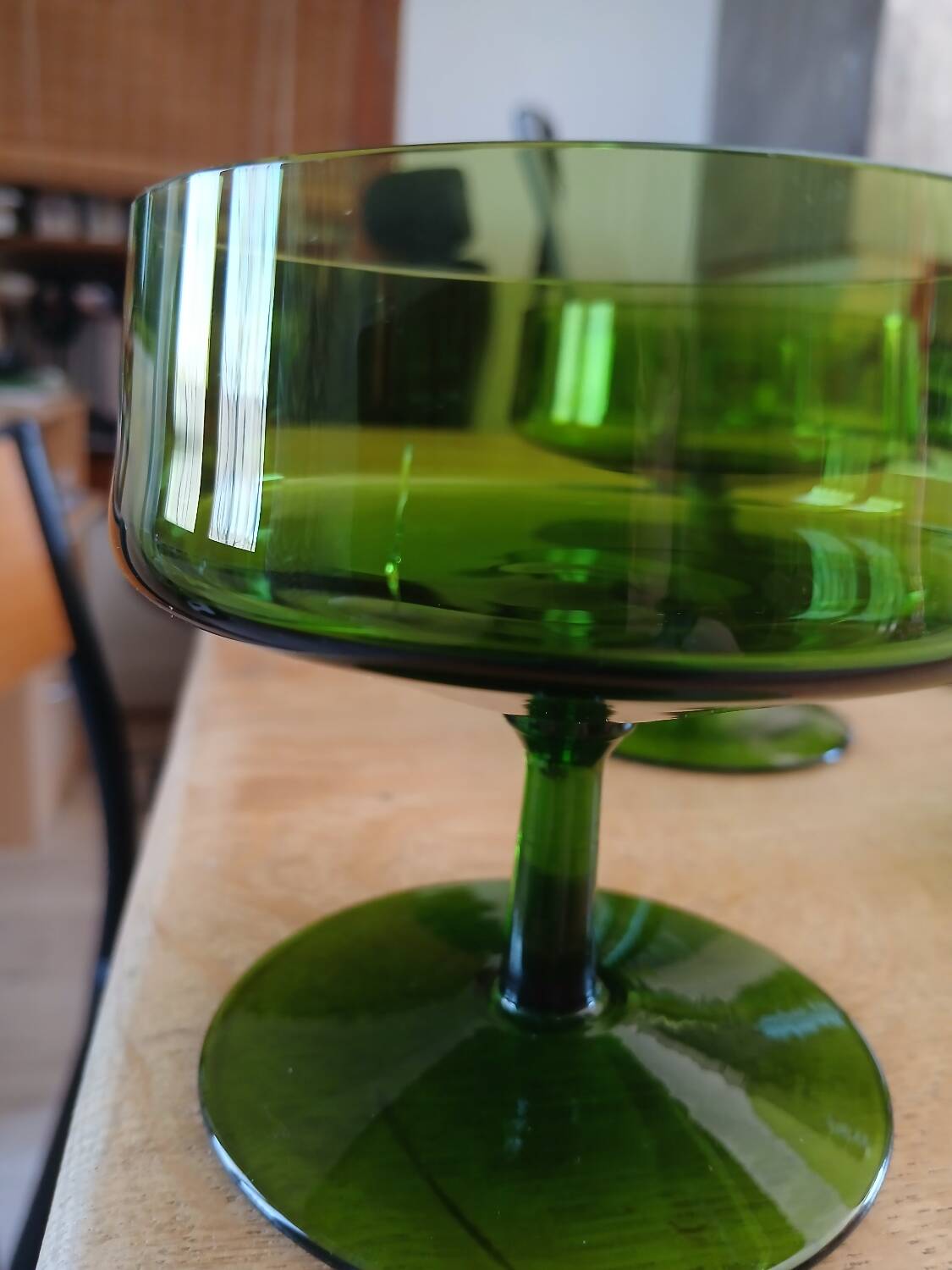 5 antique green champagne coupes