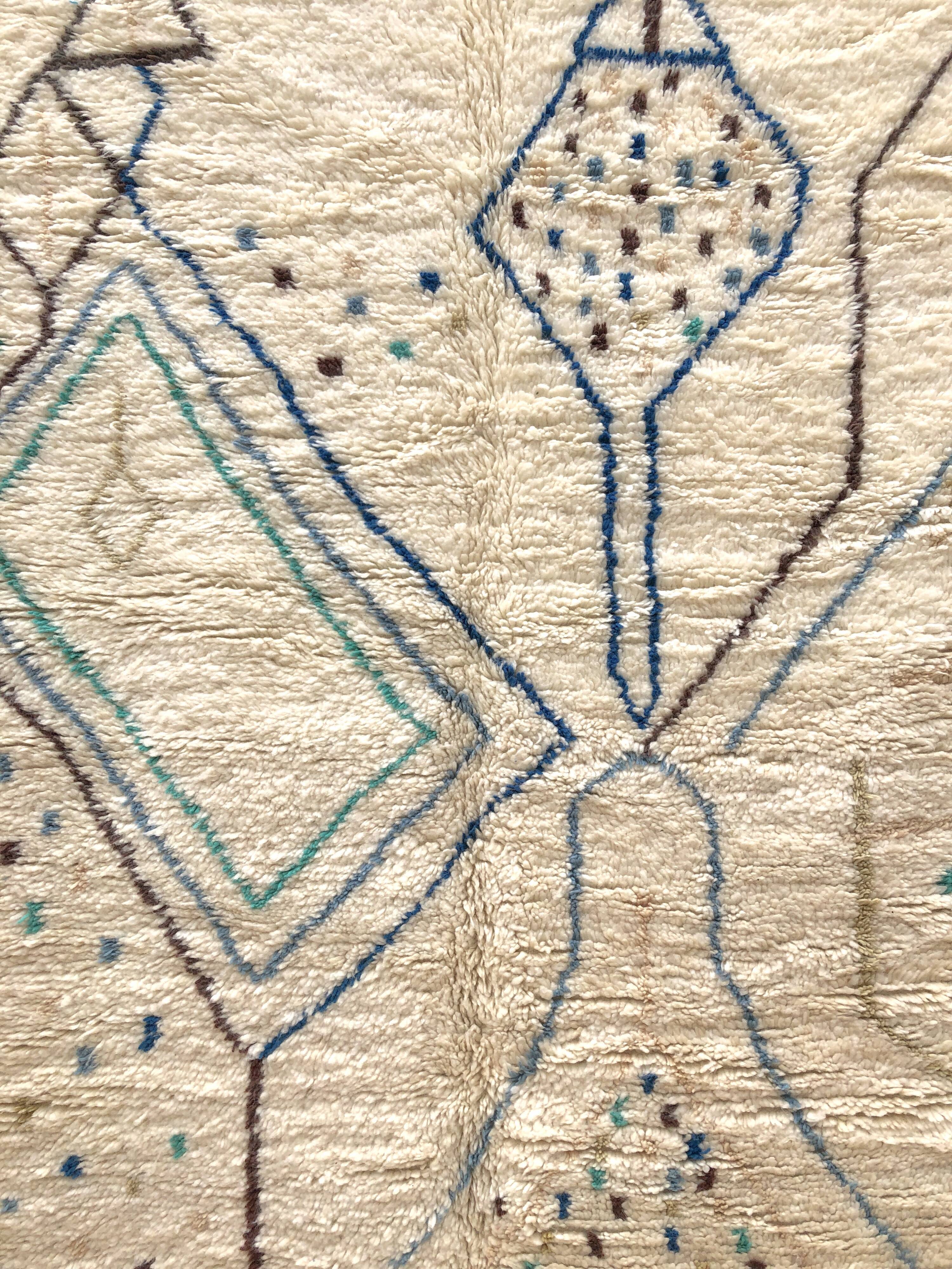 Moroccan Berber carpet Azilal with blue and green motifs 2,45x1,48m