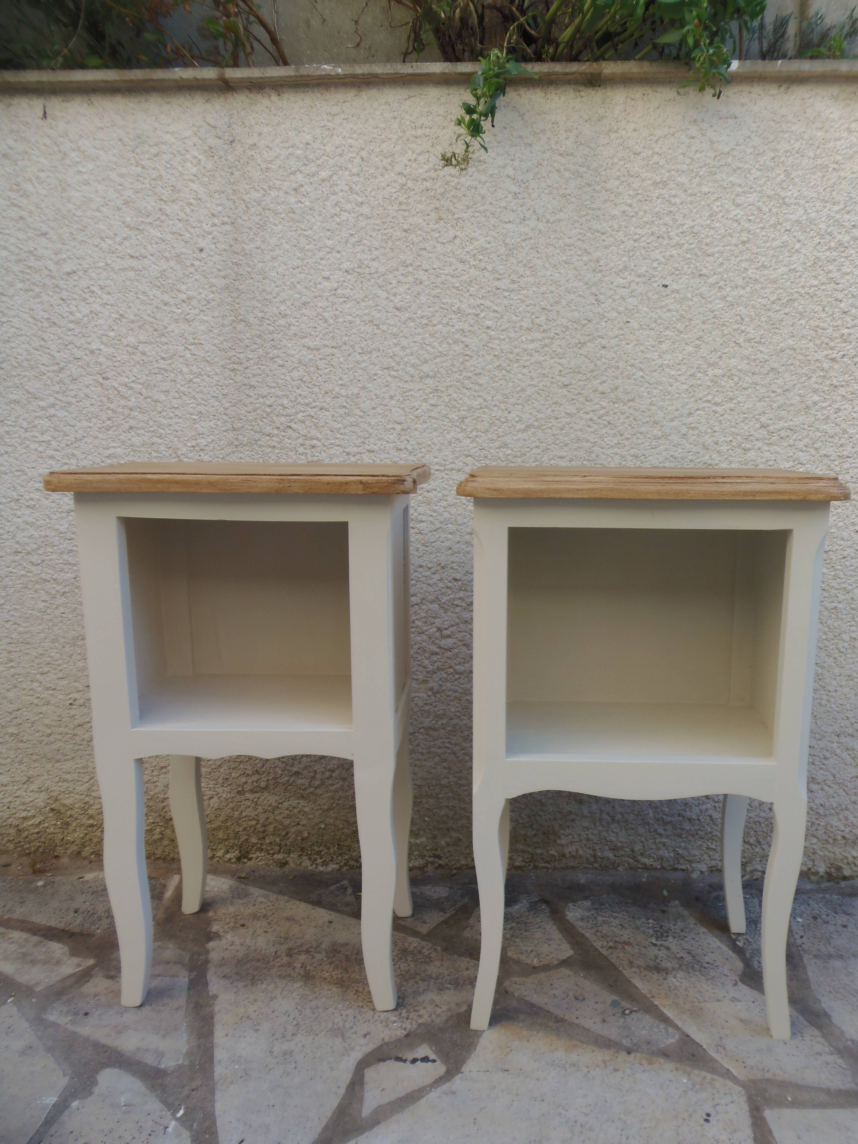 Pair of bedside tables, Elle and Lui, re-enchanted end tables in beige.