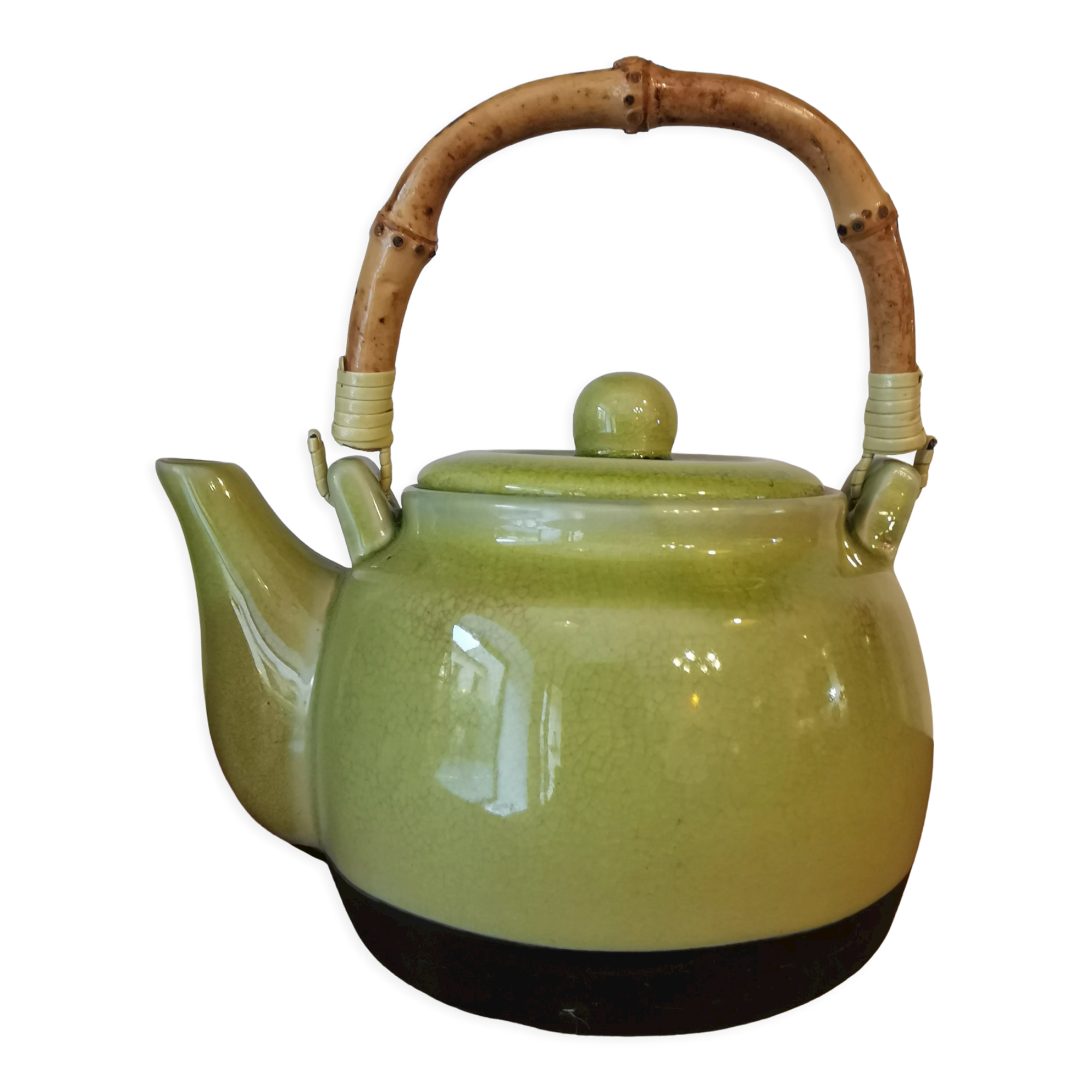 Teapot in glazed stoneware and bamboo