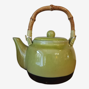 Teapot in glazed stoneware and bamboo