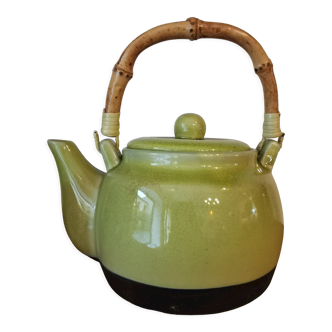 Teapot in glazed stoneware and bamboo