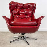 Vintage design tufted red sky leather lounge egg chair 1970s
