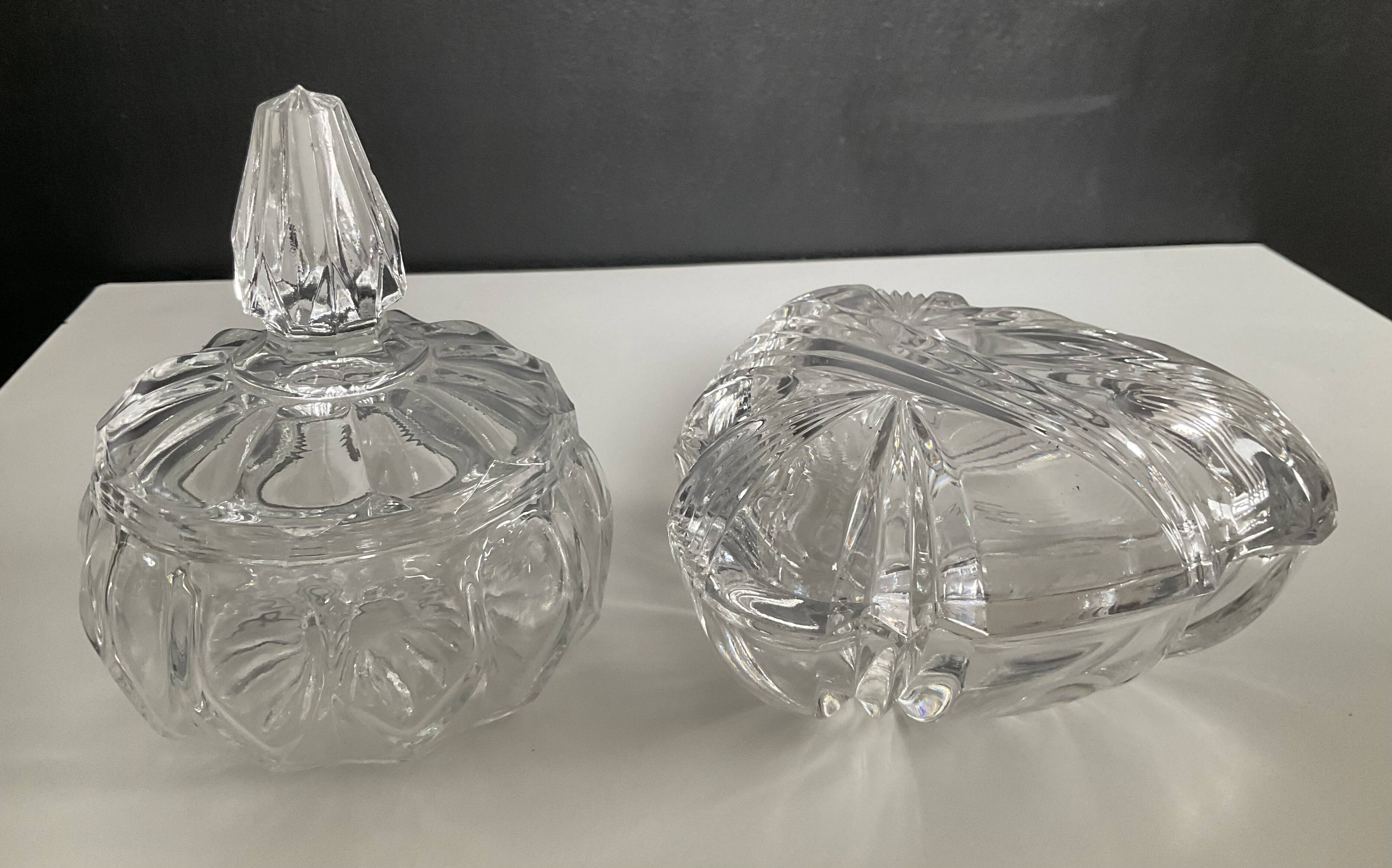 Duo of vintage crystal and glass sweet jars