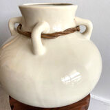 XL ceramic vase with 4 handles and rattan braid