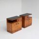 Pair of Art Deco nightstands in burlwood with black lacquered top