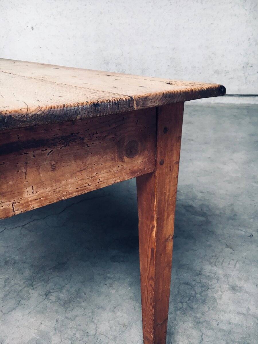 French Country Design Pine Dining Table with Drawer, France, 1930s
