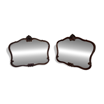 Pair of large antique Rococo style Louis XV mirrors in carved solid wood.