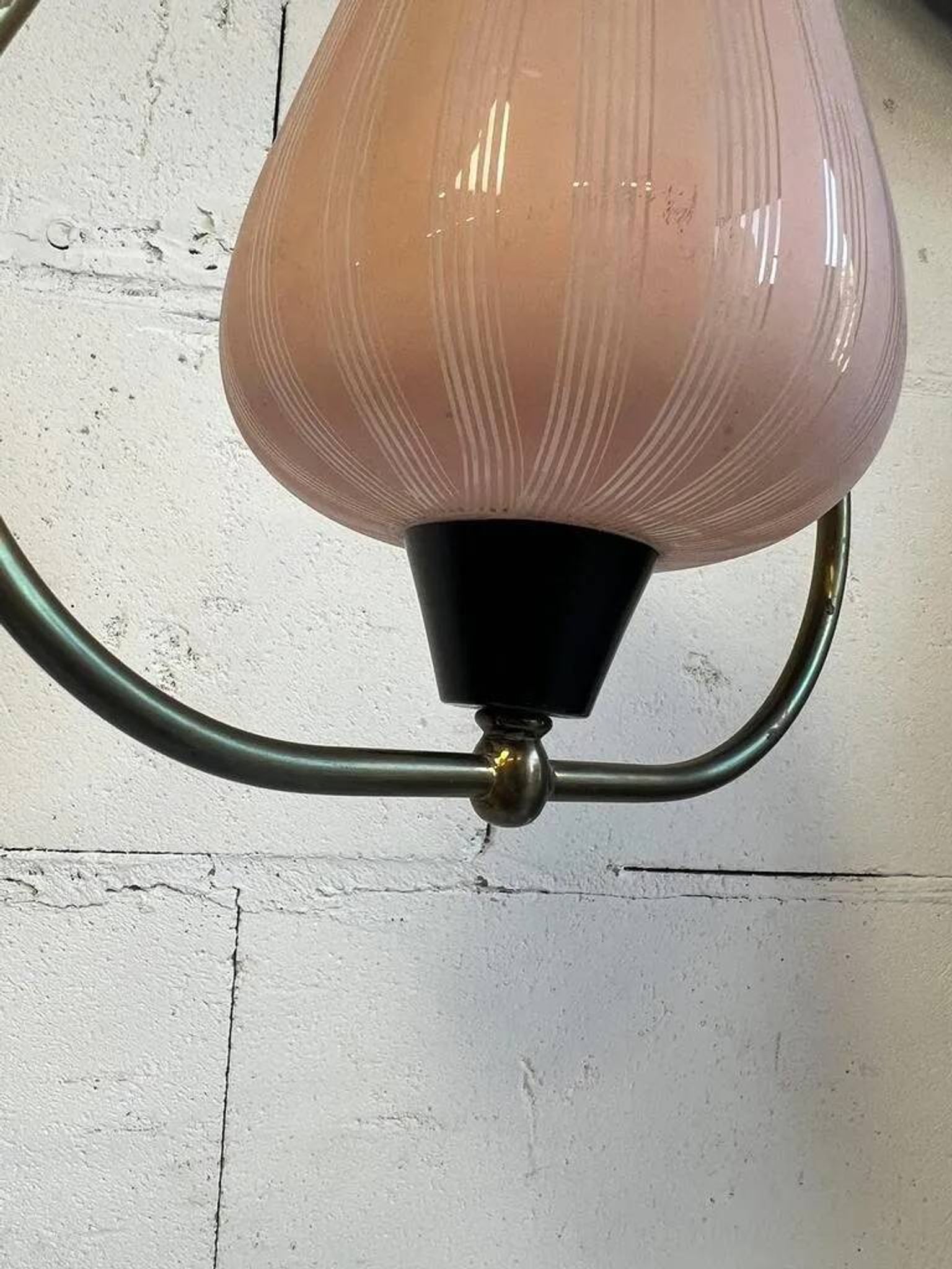 Vintage pendant lamp from the 50s brass & salmon pink opaline