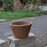 Brown woven wicker basket, 1940s, vintage French utilitarian egg basket.