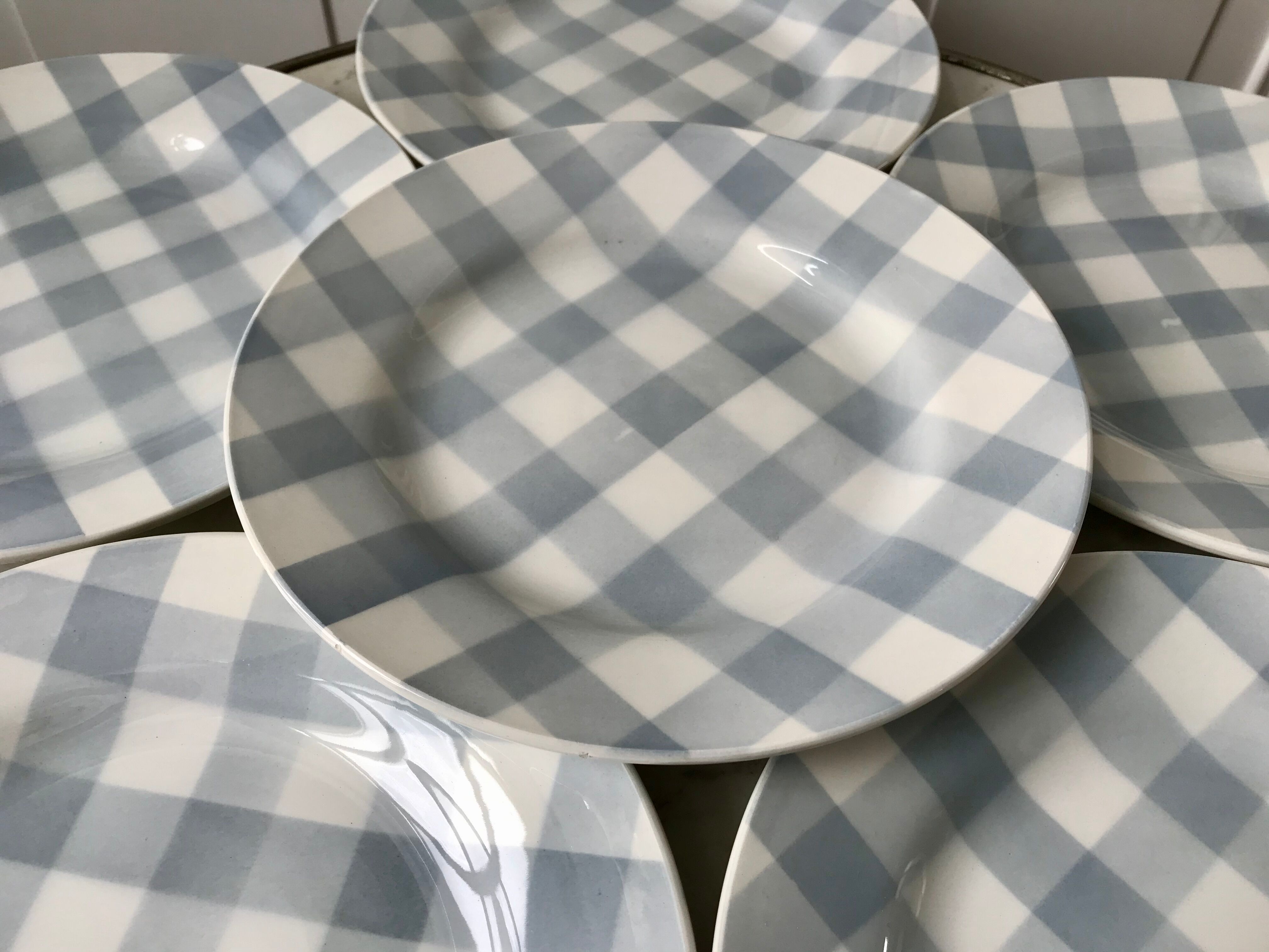 Set of 6 flat plates digoin sarreguemines model "scottish" sky blue 40s-50s