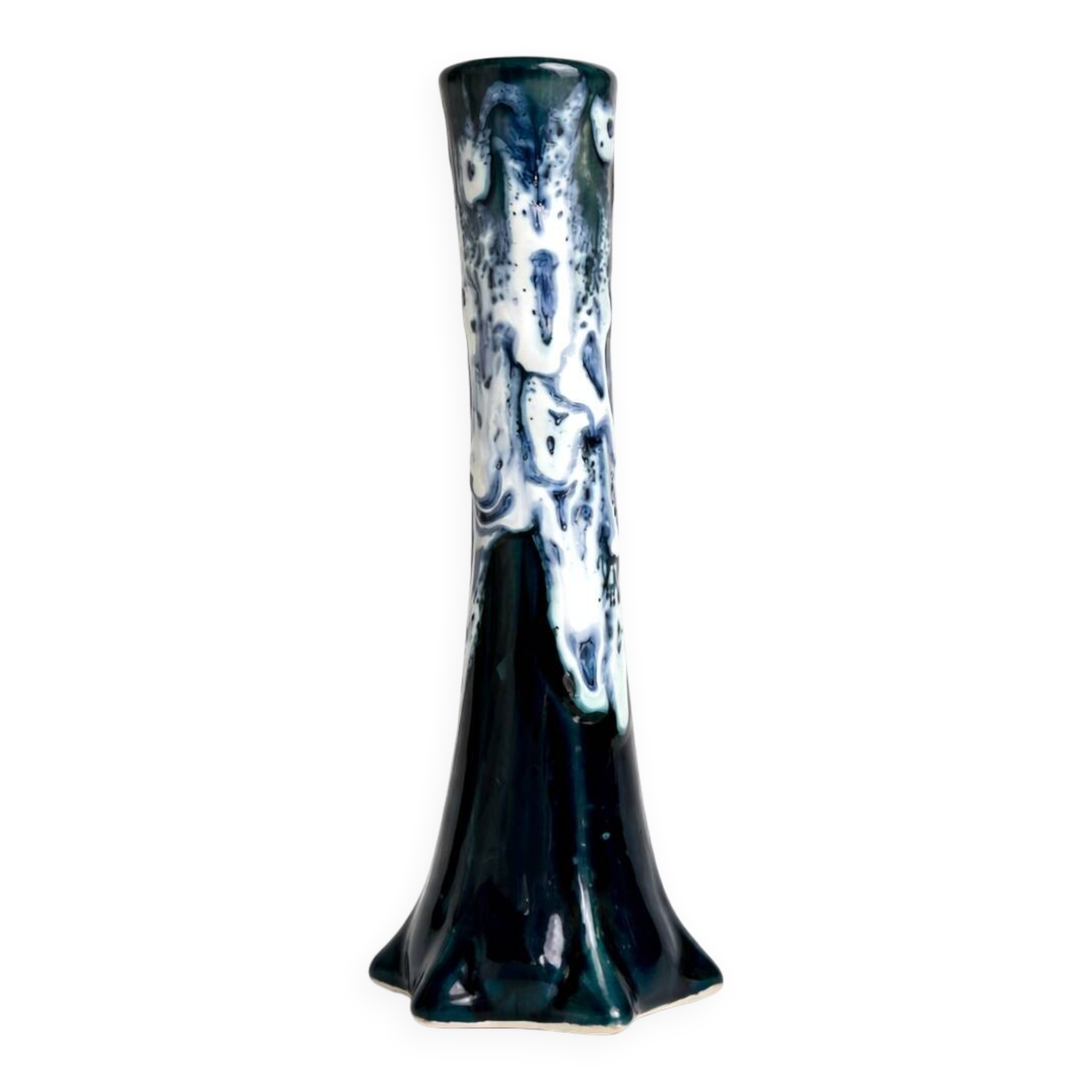 Vallauris Fat Lava Vase – Vintage French Ceramic Soliflore 60s Blue White