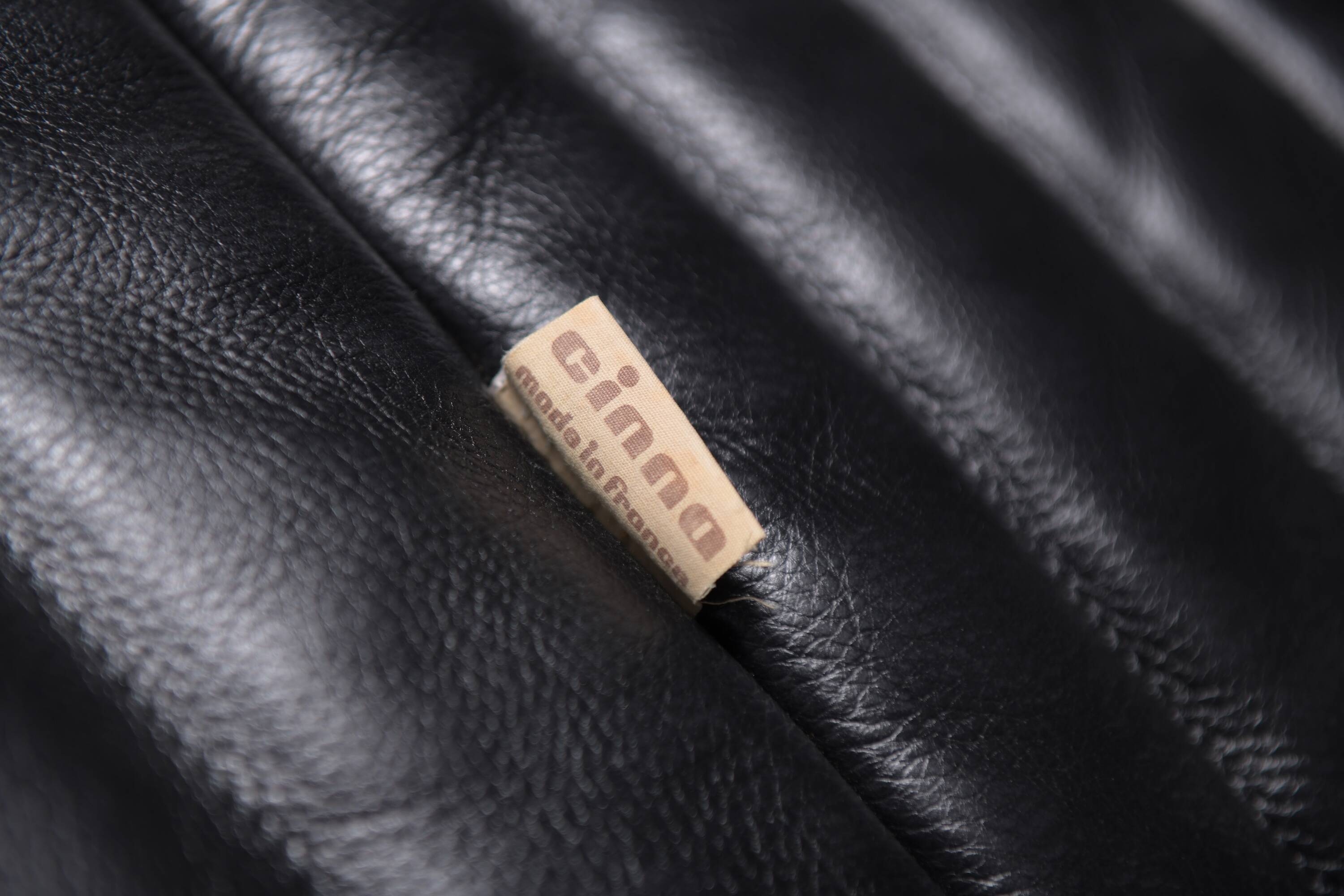 Stunning Sandra sofa in new black leather by Annie Hieronimus for Cinna France