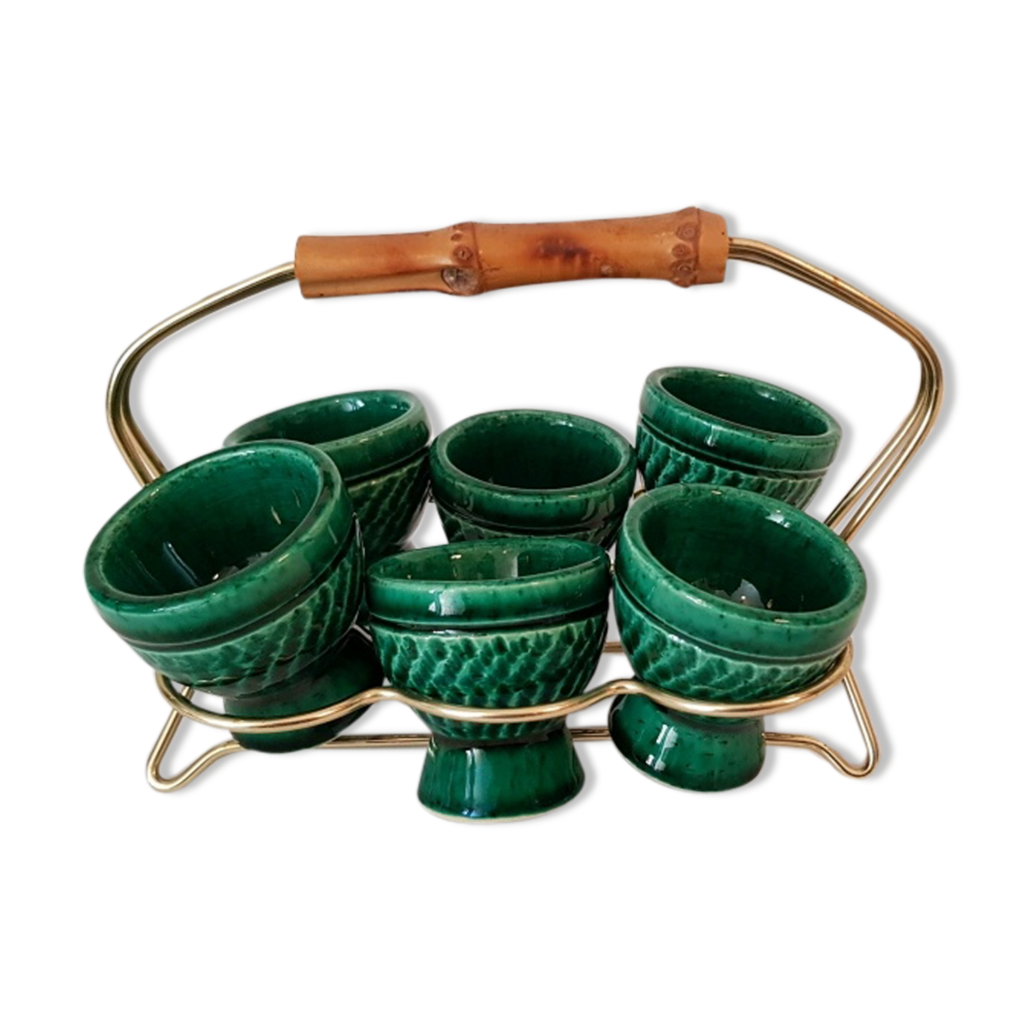 Green ceramic egg cup set 60