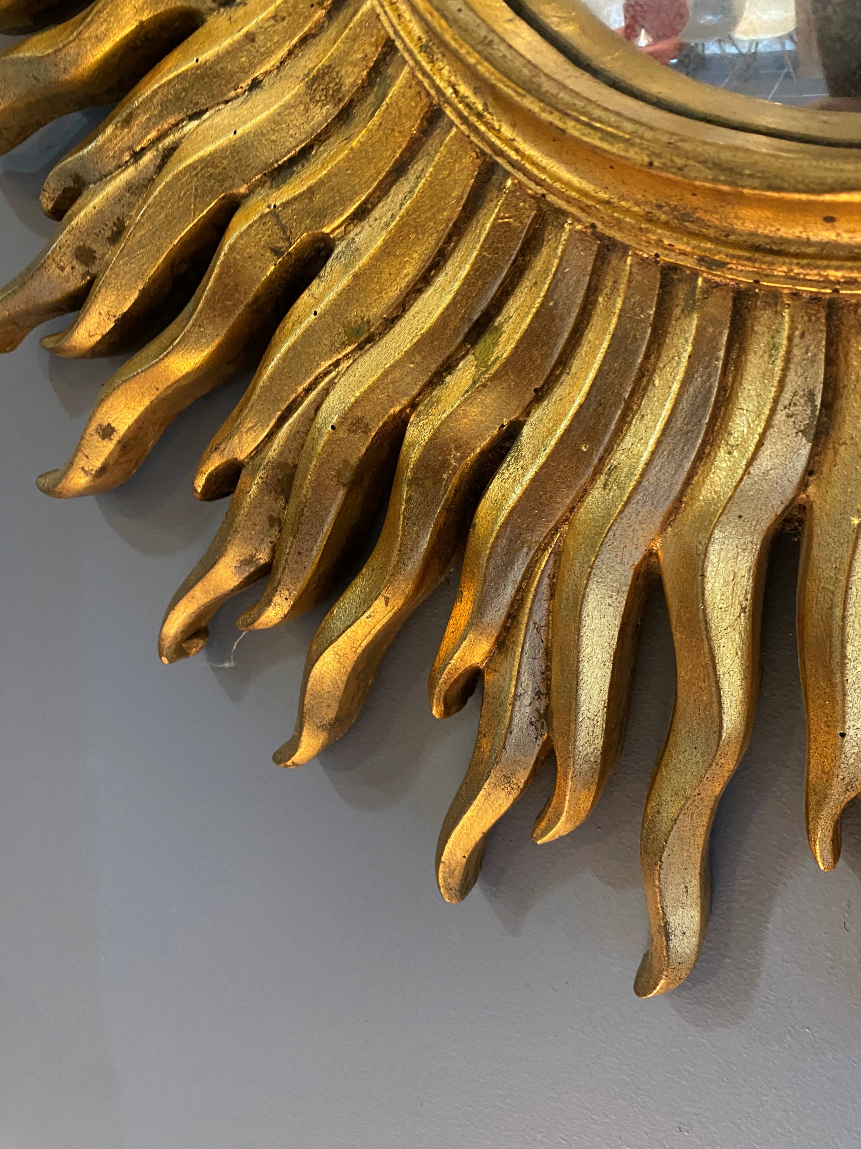 Large sunburst mirror, witch's eye shape, 50cm diameter, convex, vintage 1960s