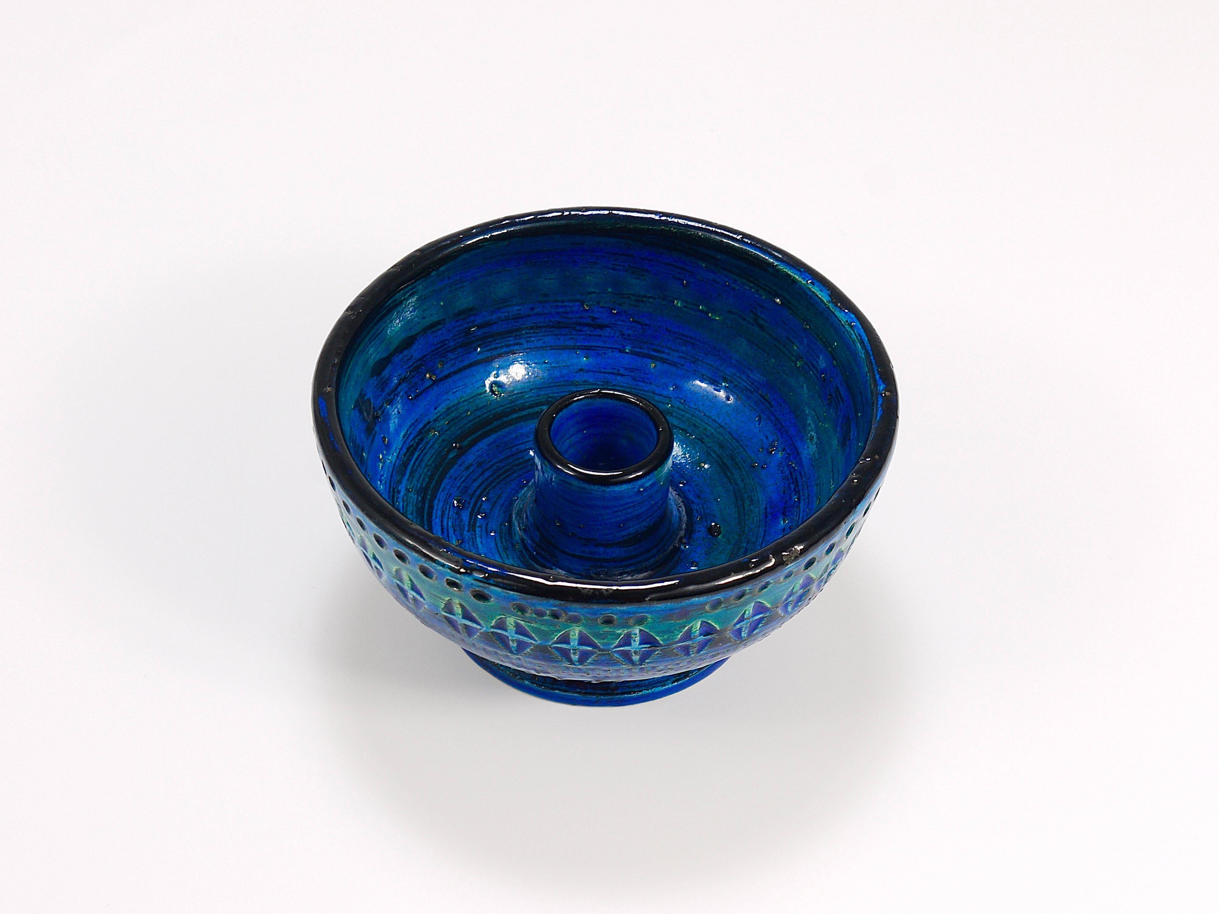 Mid-century candle holder Aldo Londi Bitossi Rimini Blue enamel, 1950s