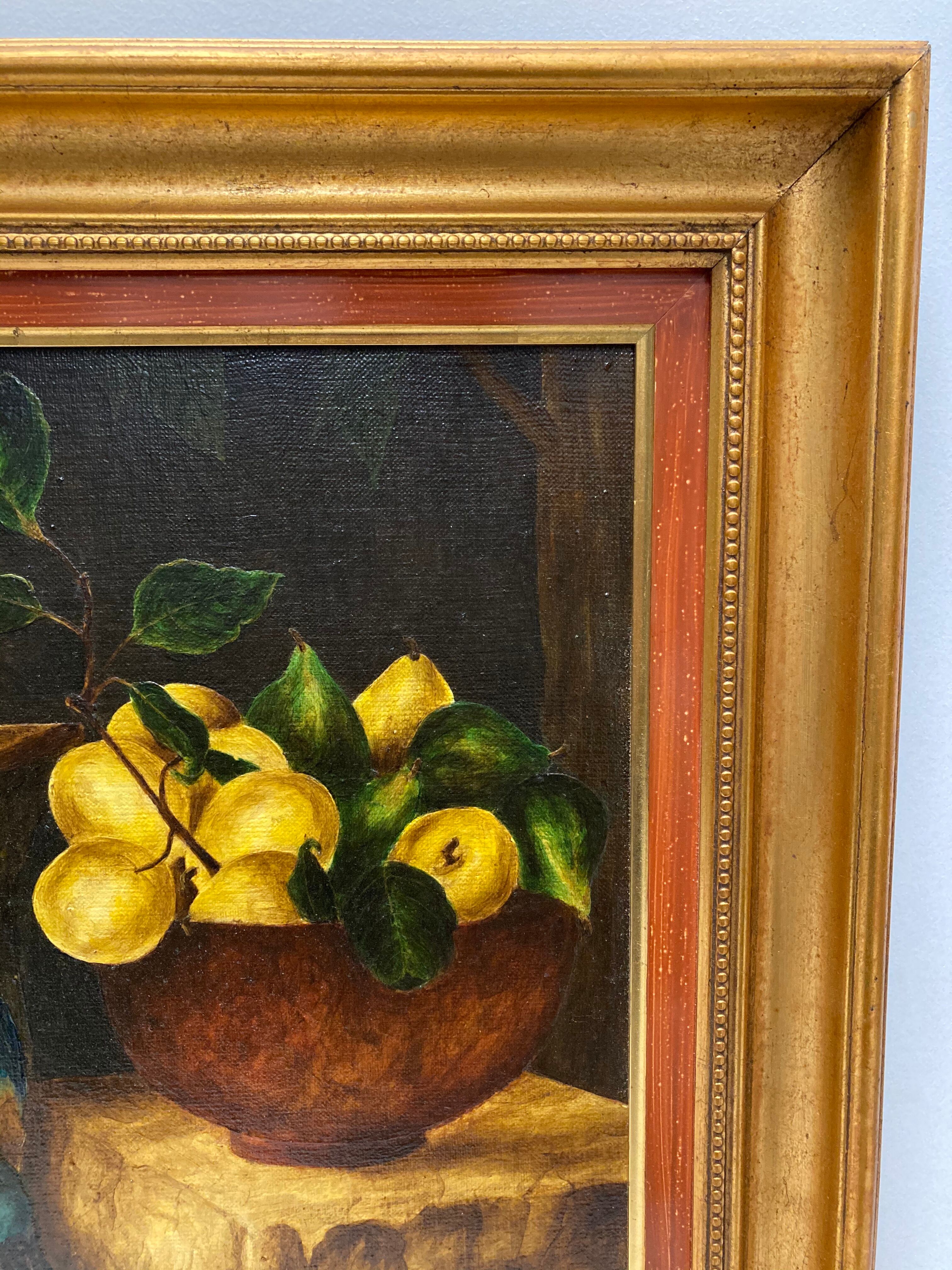 Framed paint with peaches, pears and pheasants