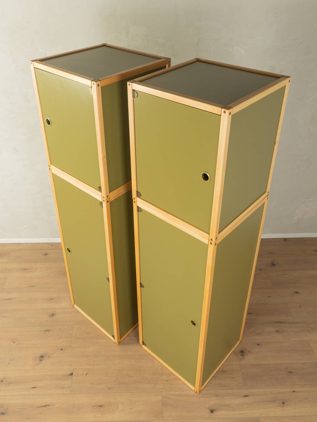 Système d'armoires Flötotto, années 1970, vert, hêtre, 4 pièces