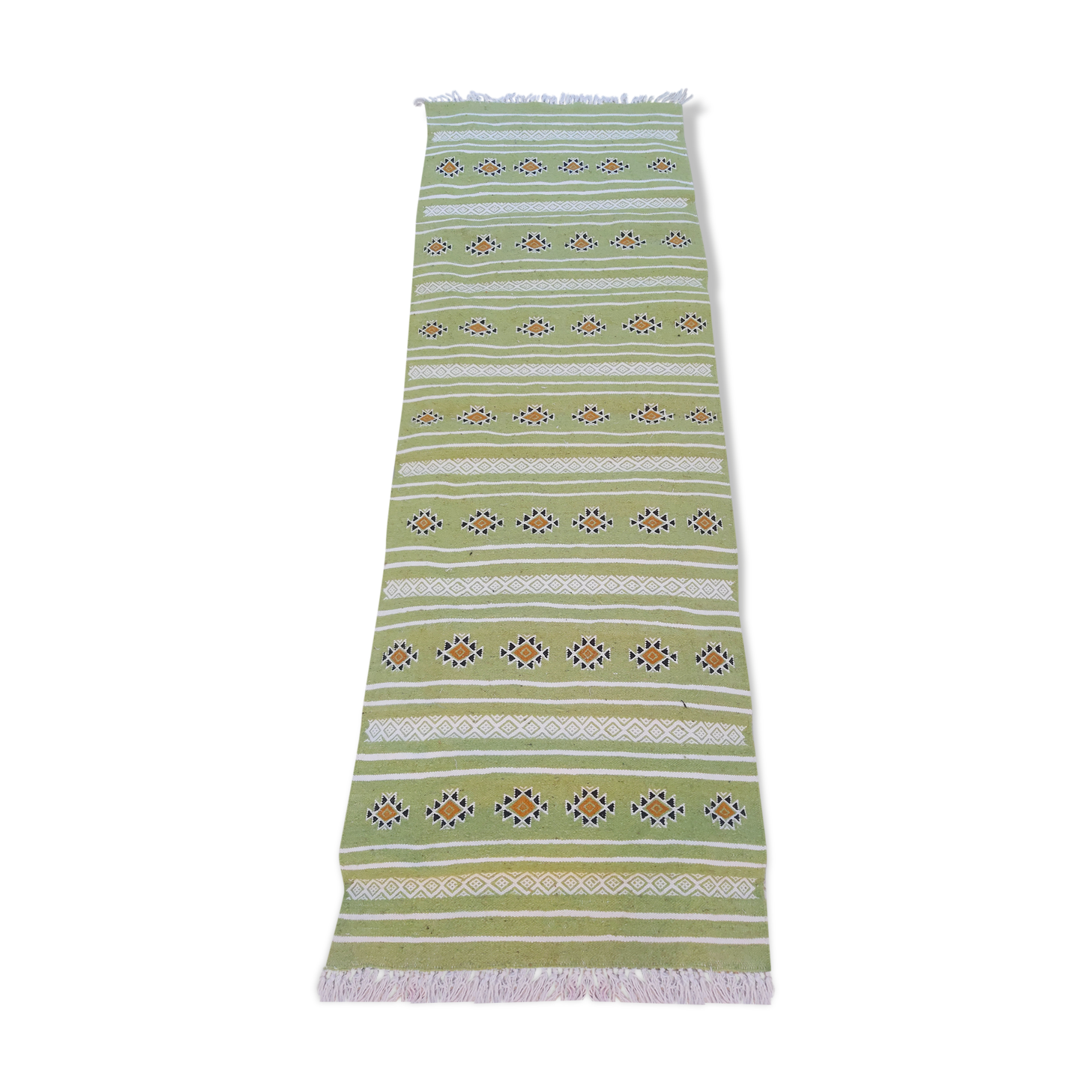 Traditional handmade green corridor carpet 65x200cm