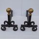 Pair of cast iron pegs with 2 balls in gilded metal L 40 cm