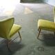Trio de chauffeuses à oreilles wing chair danoise Elias Svedberg années 50/60 jaune vert