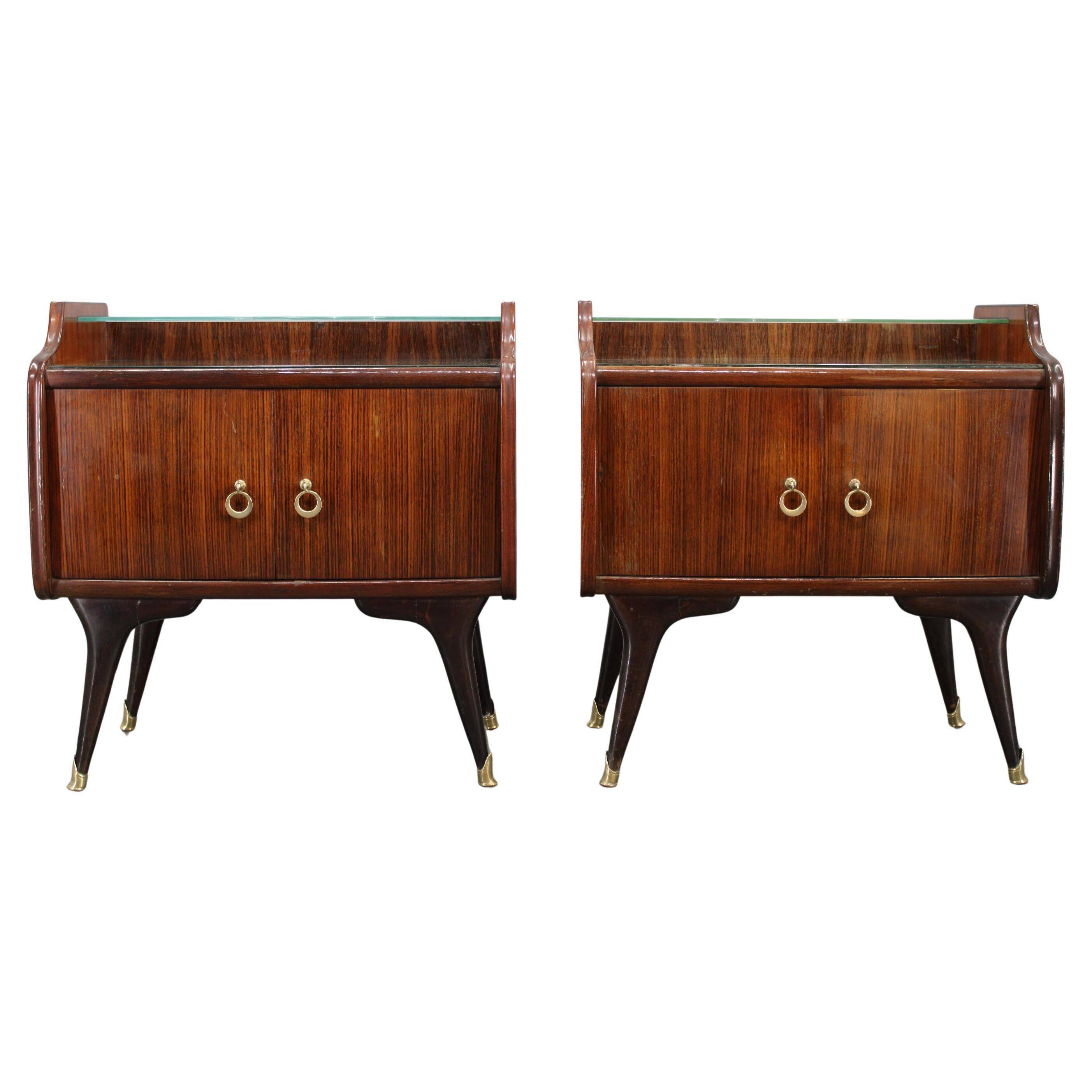 Mid-century Italian bedside tables with glass tops, 1950s
