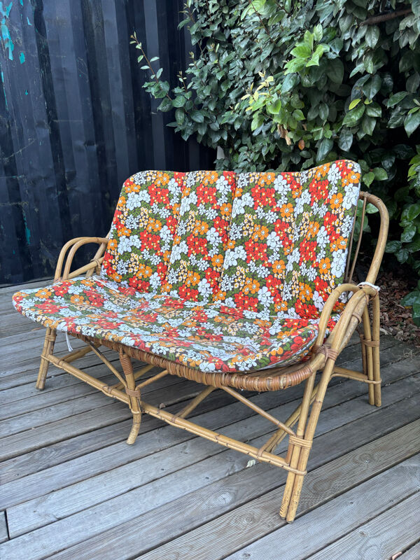 Canapé banquette rotin