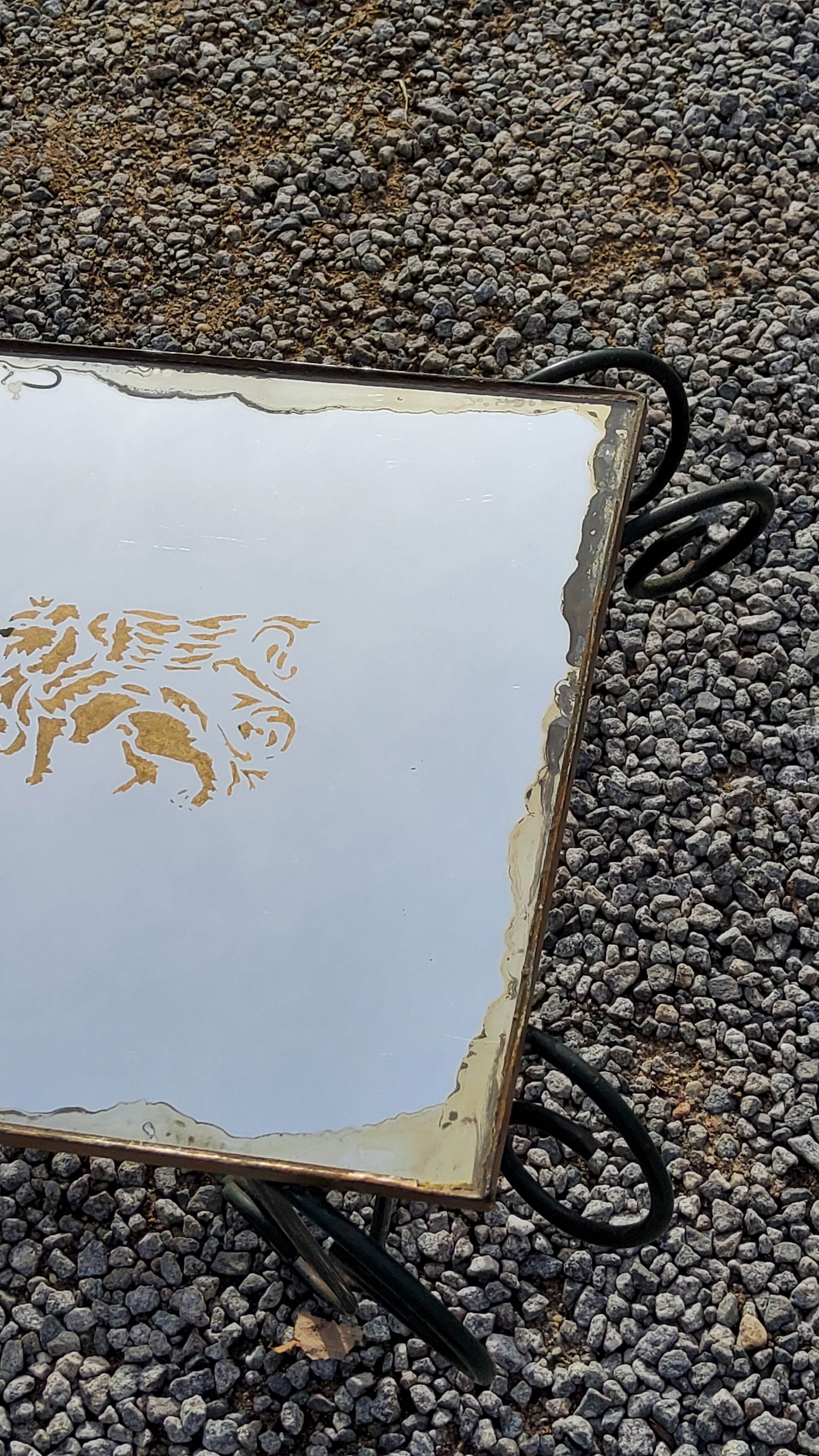 Coffee table end of sofa of the 50s mirror tray base wrought iron
