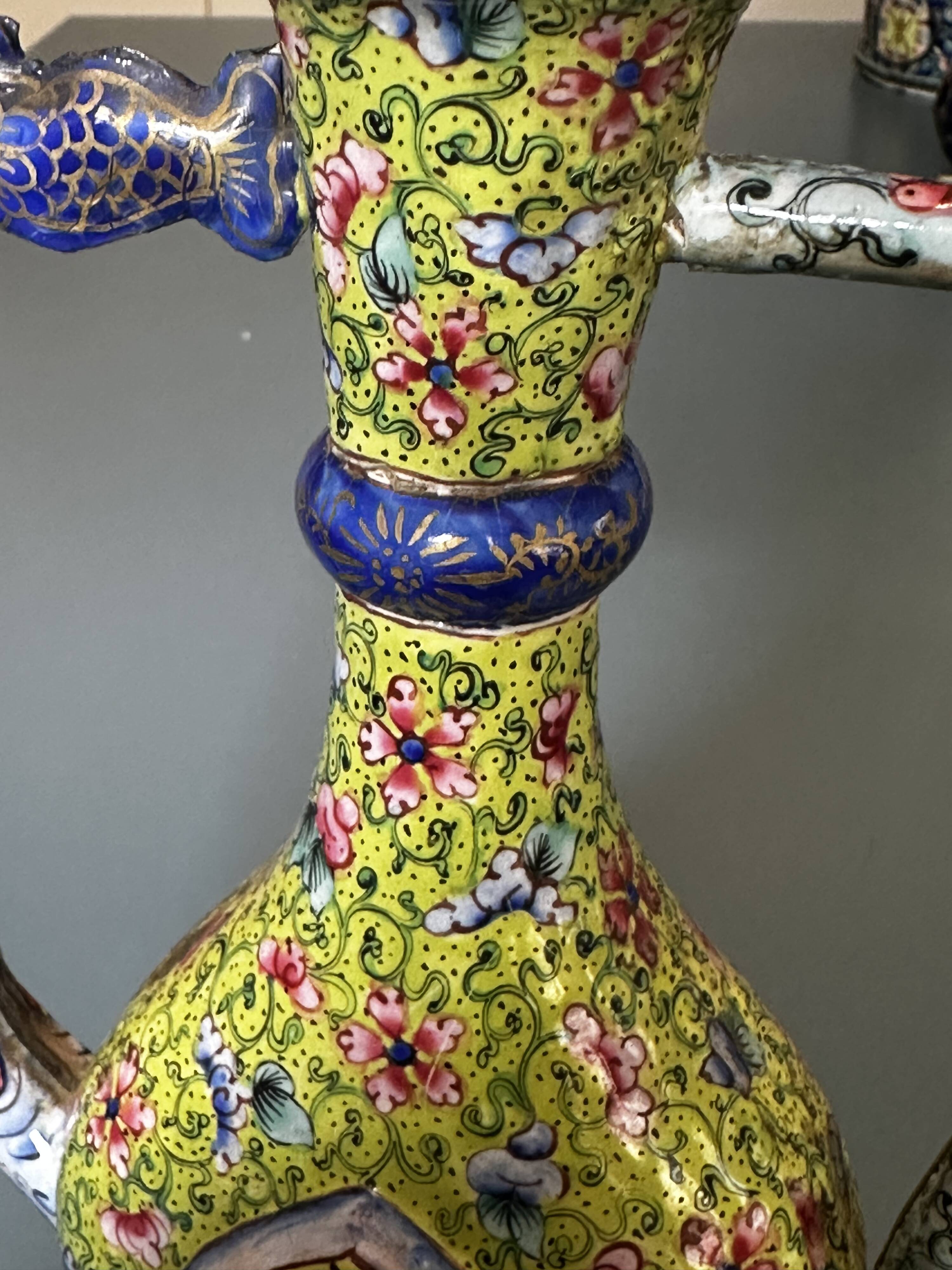 Chinese ewer in painted enamel on copper – floral decoration - Canton 18
