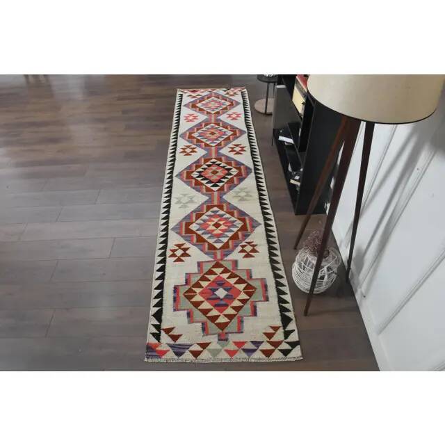 1970s Turkish Oushak Handmade Wool Cotton Beige Runner Rug 89x344