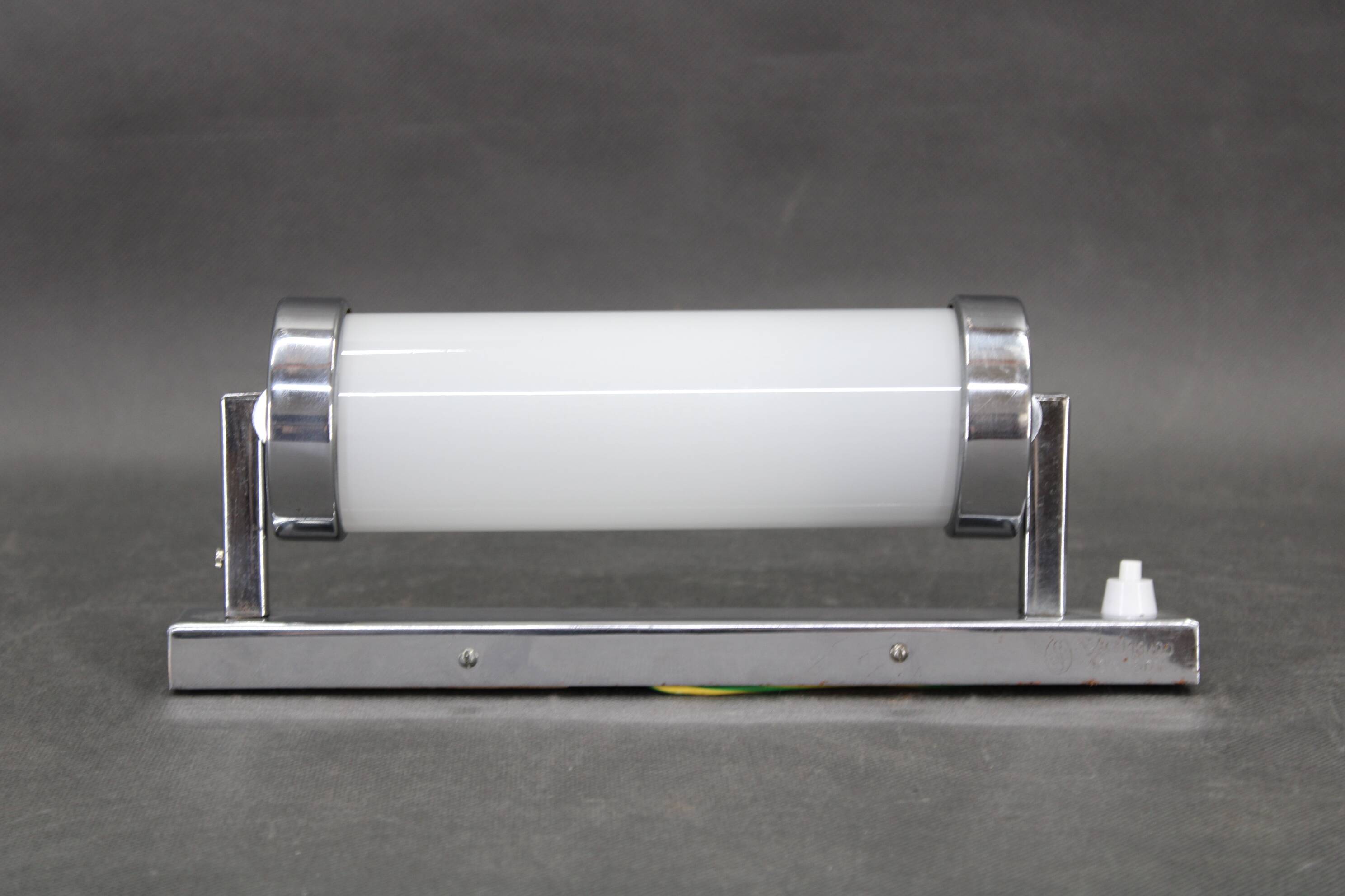 1930s Bauhaus chrome and milk glass tubular wall light, Czechoslovakia, restored