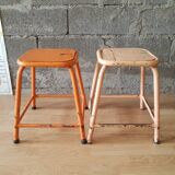 Pair of low metal stools industrial workshop - vintage