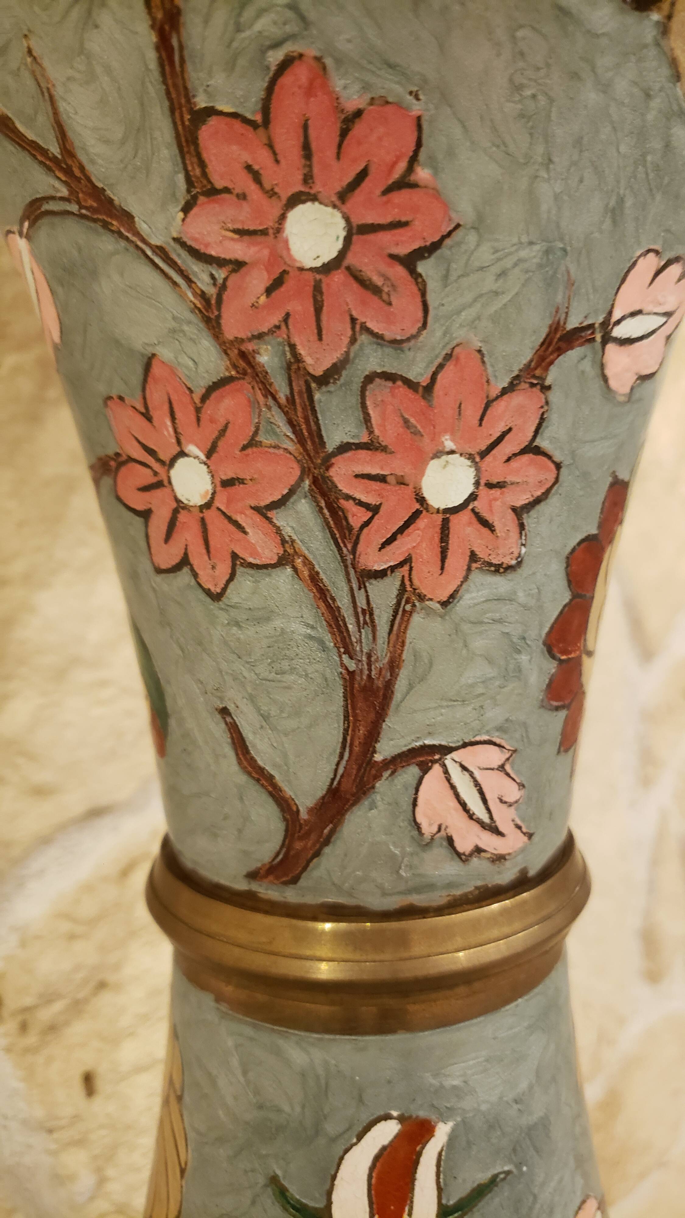 Large brass and cloisonné enamel vase