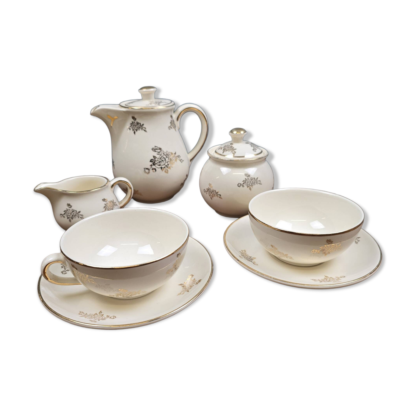 Antique tea service Villeroy & Boch Mettlach – Cream earthenware & gilding