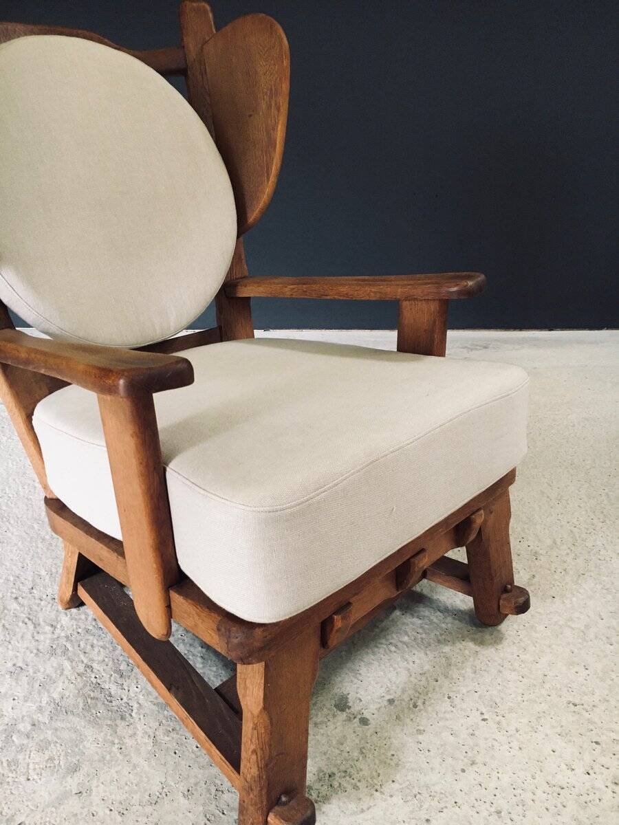 Brutalist Oak Wingback Lounge Chair, Netherlands, 1950s