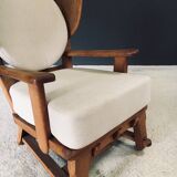 Brutalist Oak Wingback Lounge Chair, Netherlands, 1950s