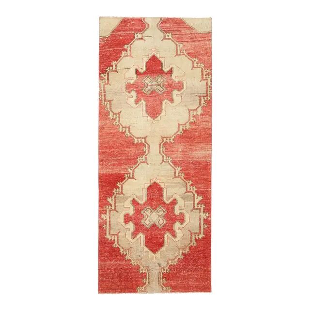 1970s Turkish Hand-Knotted Wool Cotton Red Runner Rug 104x260
