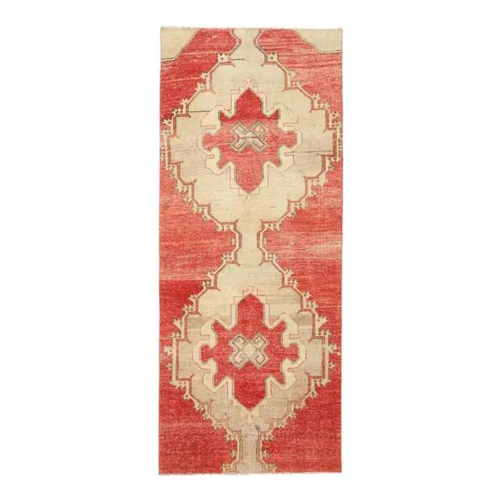 1970s Turkish Hand-Knotted Wool Cotton Red Runner Rug 104x260