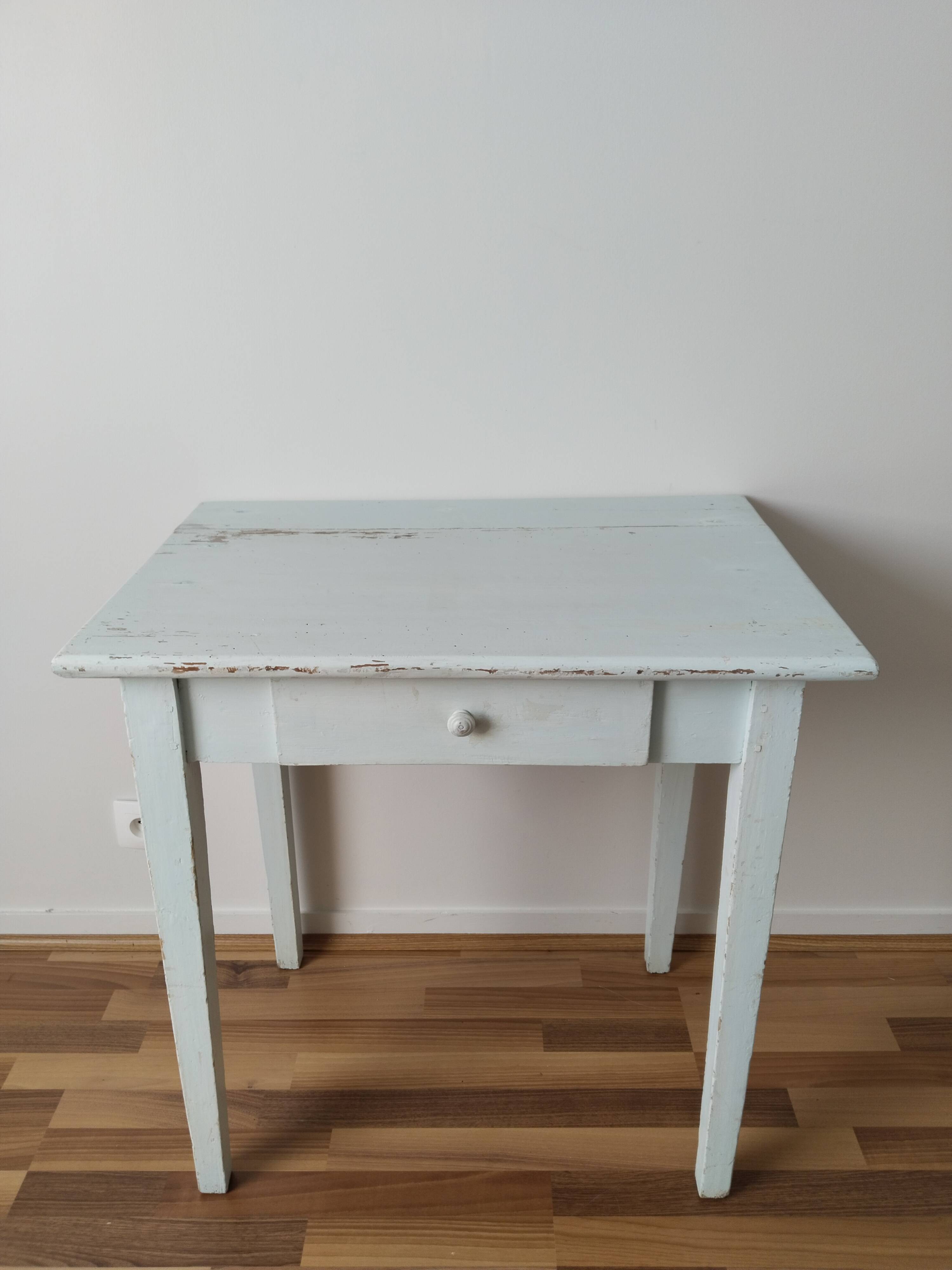 Farm table, kitchen table, rustic blue patina desk, 1950s